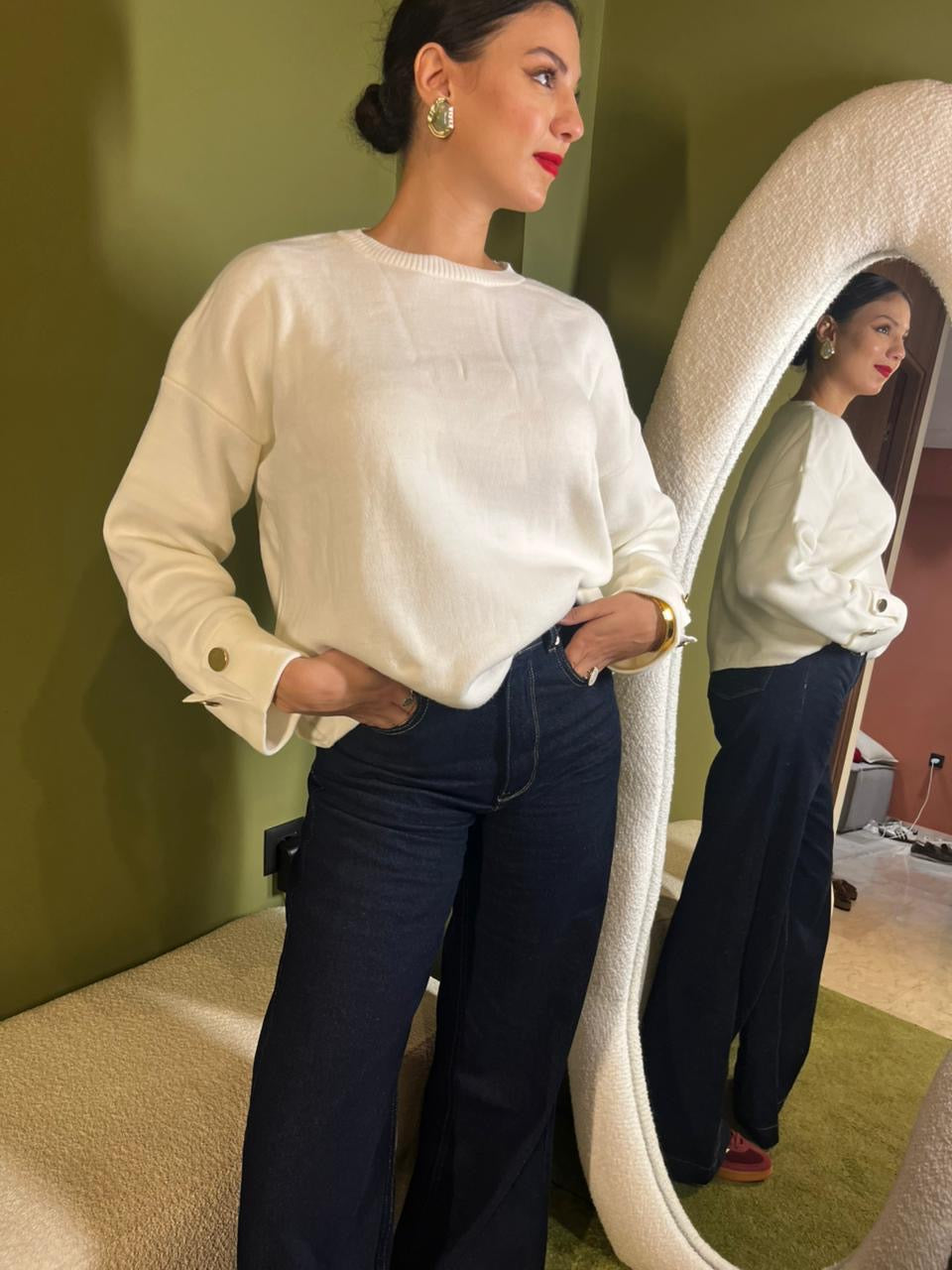 Pull détail manche blanc