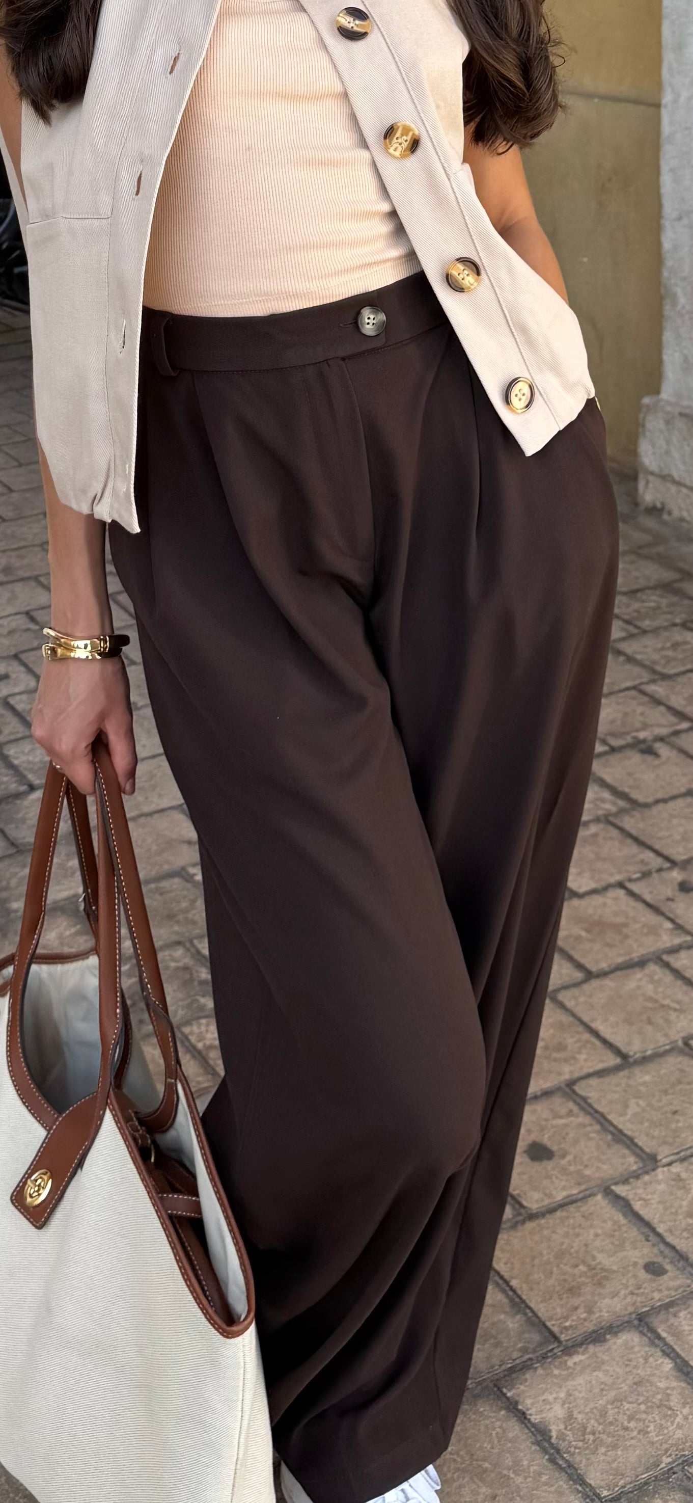 Pantalon fluide à pince brun