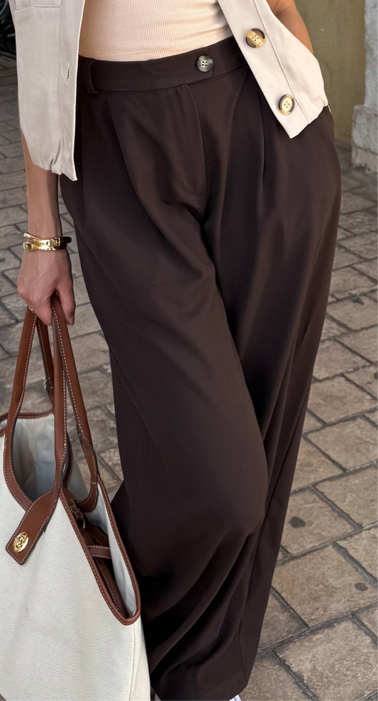 Pantalon fluide à pince brun